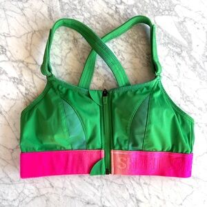 SHEFIT Ultimate Sports Bra High Impact Support Adjustable Green Pink Size M